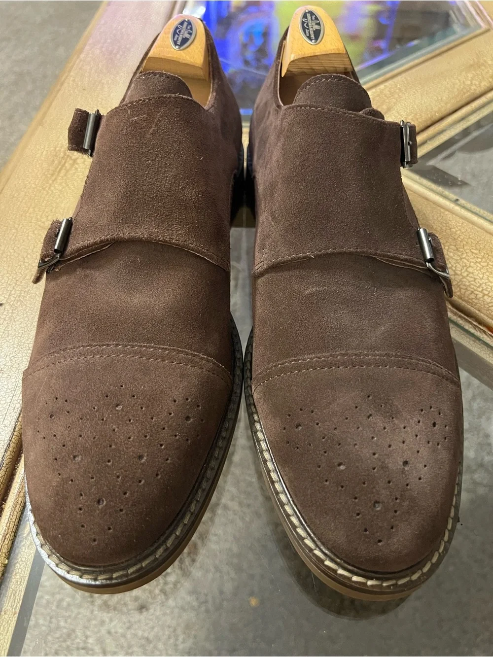 NWOB Joseph Abboud Men's Brown Suede Double Monk Strap Cap Toe Dress Shoes 11M